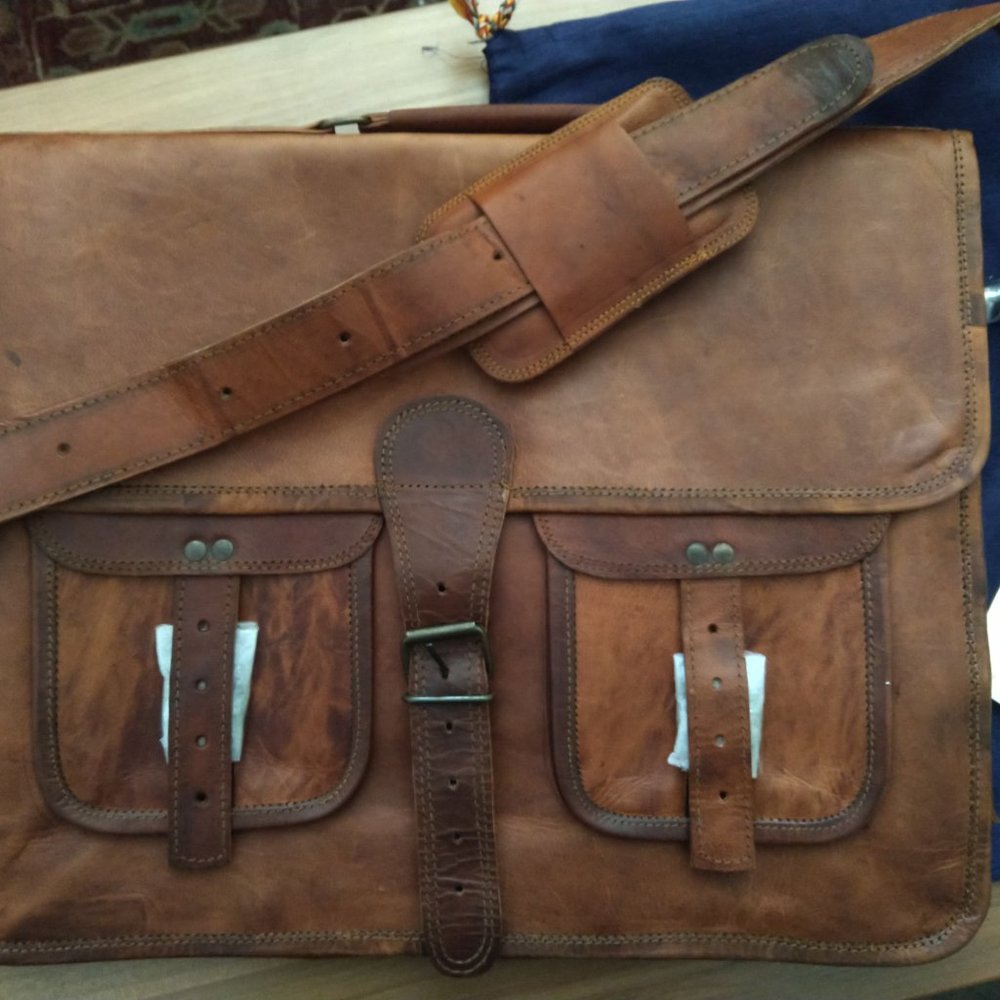Leather Messenger Bag Briefcase, NWT